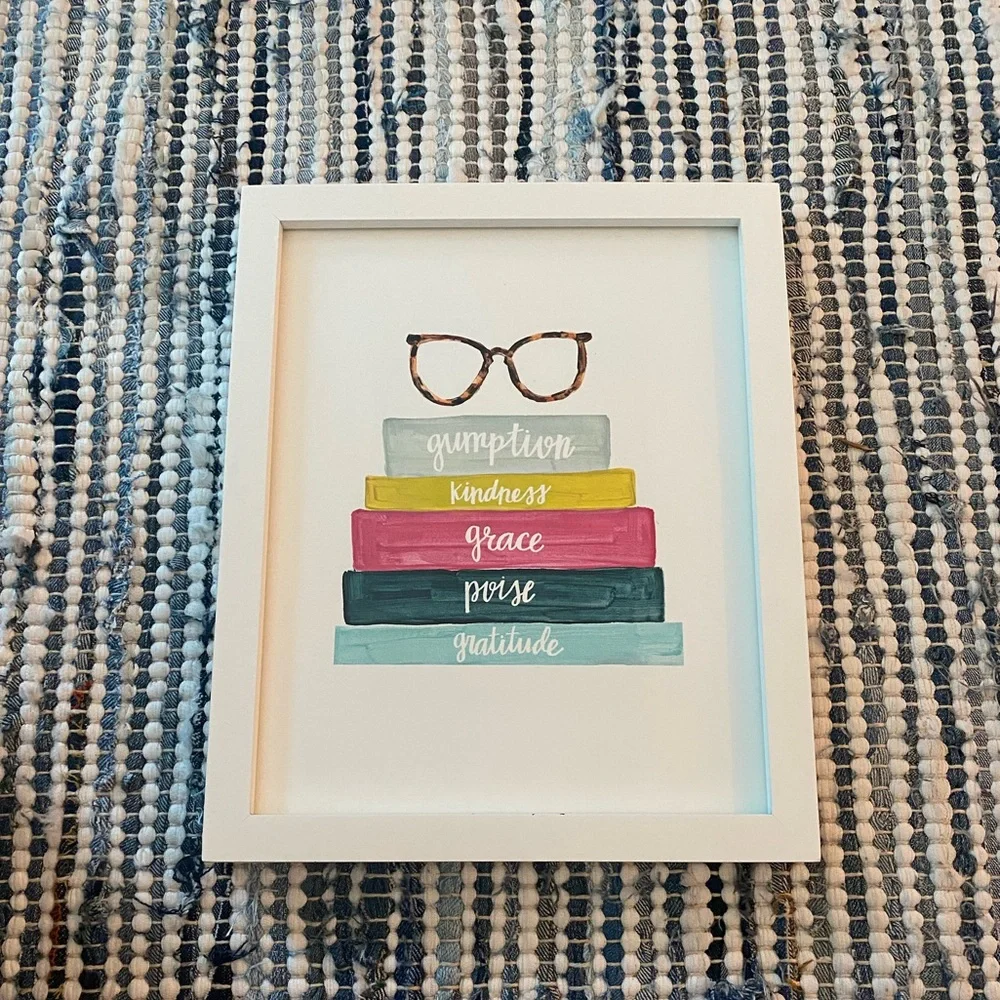 Watercolor print with White Wooden Frame. 9”x11”. Hung or displayed on table